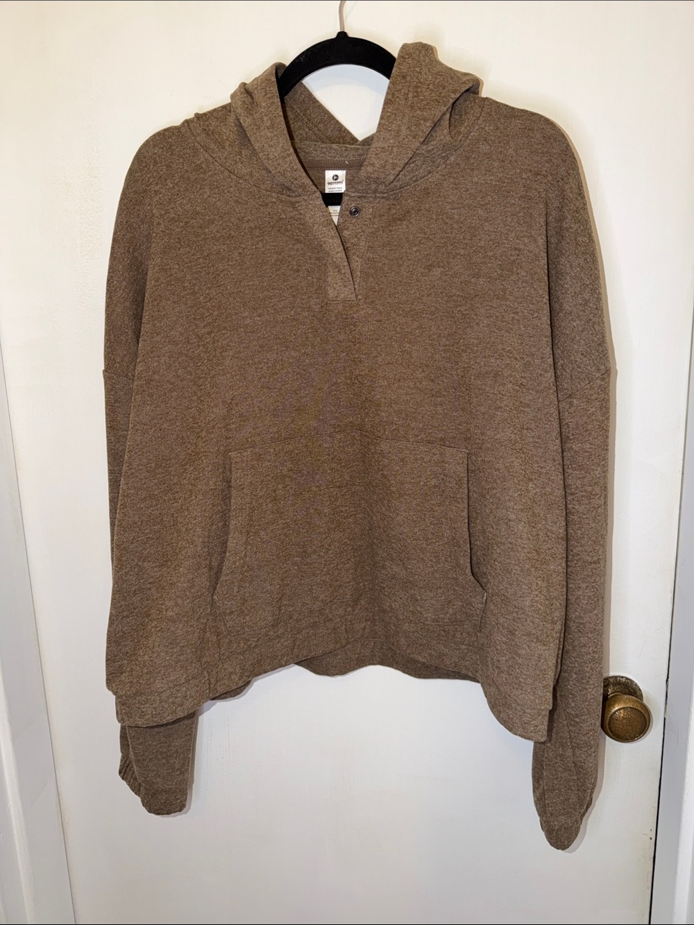 90 Degree By Reflex Taupe Brown Hooded Pullover Sweatshirt